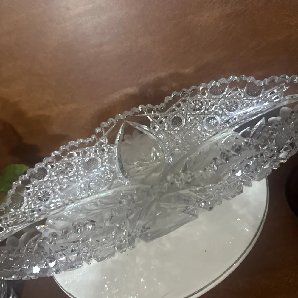 Vintage American Brilliant Period Cut Crystal Glass Relish Celery Dish